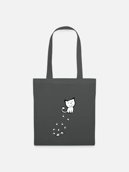 Süße Katze mit Tatzen, Fischgräten - cooles Shirt - Stoffbeutel - Graphite