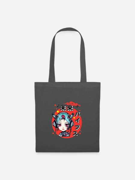 Future Vibes Cyberpunk Mädchen Japanischer Stil - Stoffbeutel - Graphite