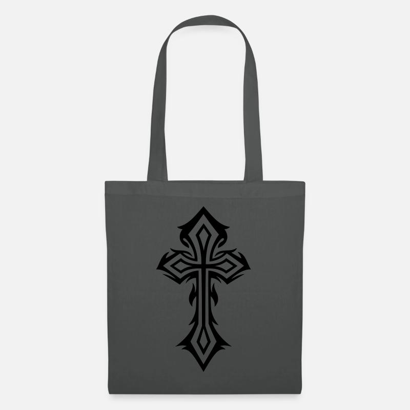 Großes Kreuz mit Zacken und Dornen, gothic style. - Stoffbeutel - Graphite