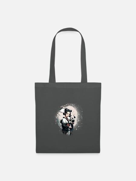 geisha mit panda,kleiner panda,geisha,anime - Stoffbeutel - Graphite