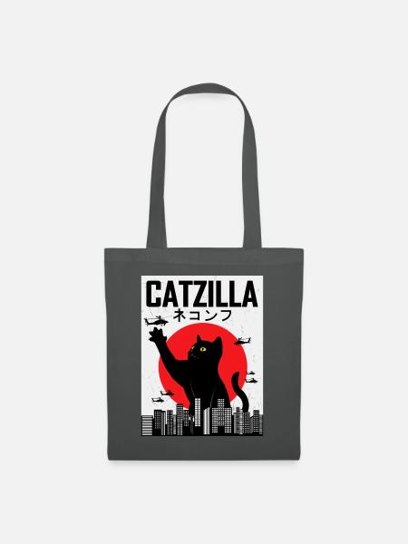 CATZILLA Katze Cat Kitty Japan Vintage Geschenk - Stoffbeutel - Graphite