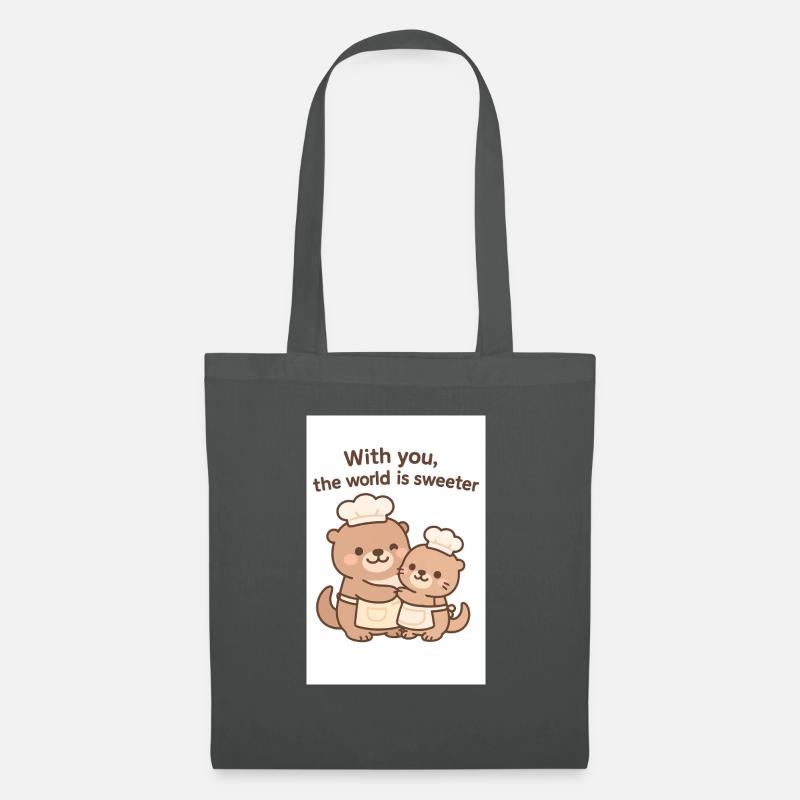 Mit dir wird die Welt süßer – Süßer Kawaii Otter - Stoffbeutel - Graphite