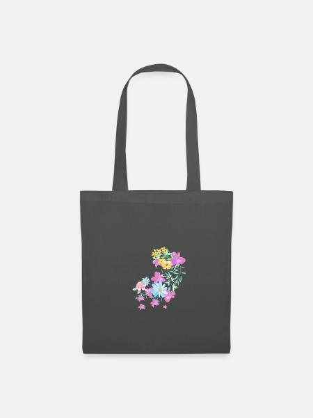 blumen,blüte,floral , Blume, Wiese, Ranke - Stoffbeutel - Graphite