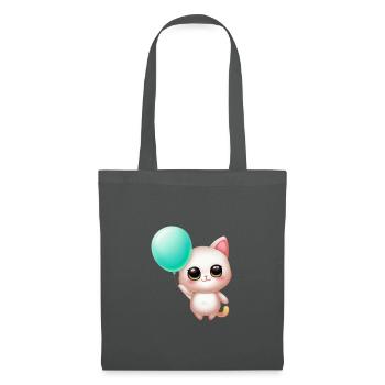 Katze mit Ballon - Stoffbeutel - Graphite - Vorne