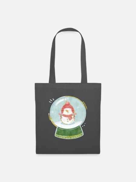 Schneemann in einer Schneekugel - Wintermotiv - Stoffbeutel - Graphite