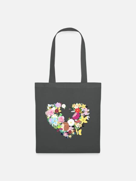 Blumenherz, Igel, Bienen, Natur, Blumen - Stoffbeutel - Graphite