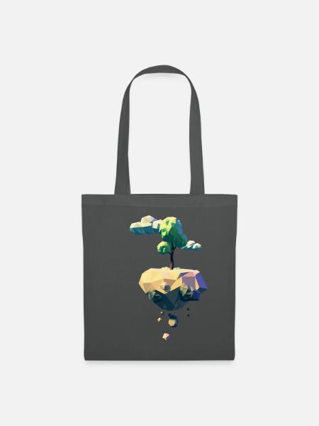 Schwebende Insel mit Baum | Low Poly - Stoffbeutel - Graphite