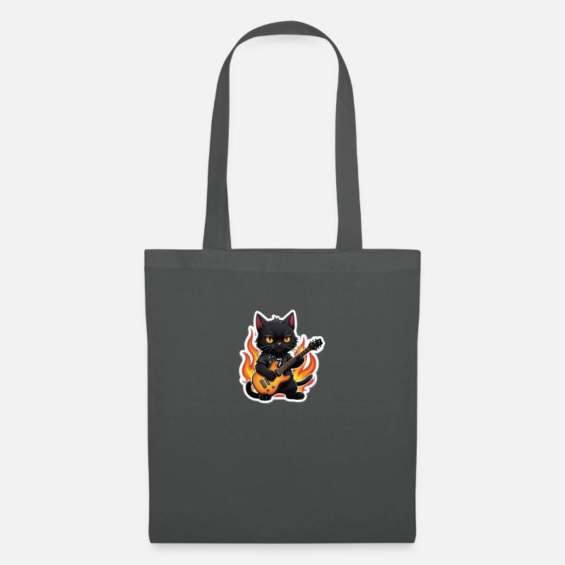 Schwarze Metal Katze spielt E-Gitarre - Stoffbeutel - Graphite