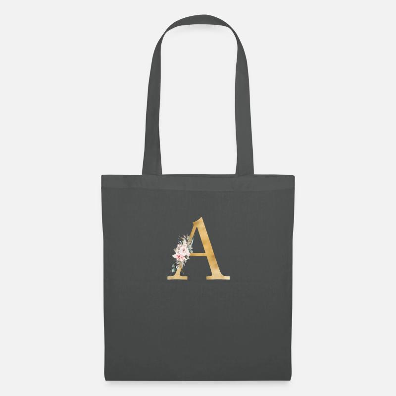 Personalisierbar Monogramm A Floral - Stoffbeutel - Graphite