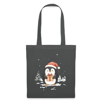Süßer Weihnachtspinguin mit Geschenk - Stoffbeutel - Graphite - Vorne