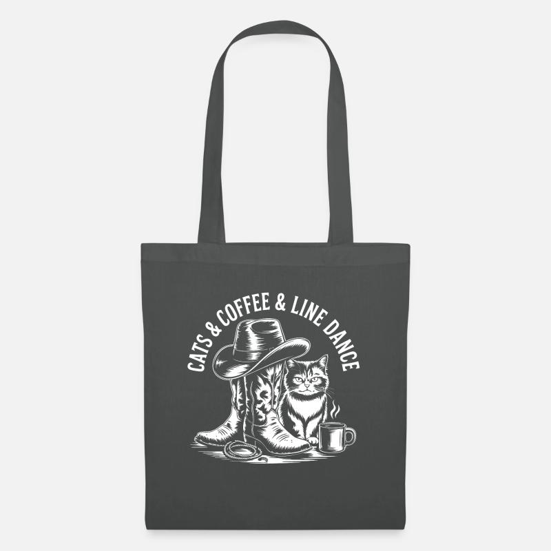 Katzen Kaffee und Line Dance. Linedance Katzen - Stoffbeutel - Graphite