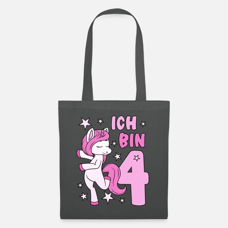 4. Geburtstag Mädchen süßes rosa Einhorn Ich bin 4 - Stoffbeutel - Graphite