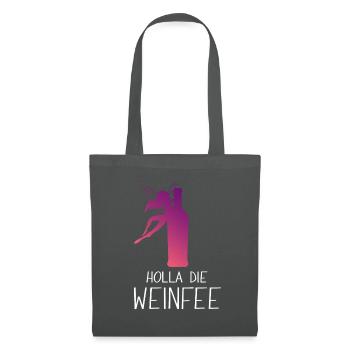 Weißwein Rotwein JGA Vino Wein - Holla die Weinfee - Stoffbeutel - Graphite - Vorne