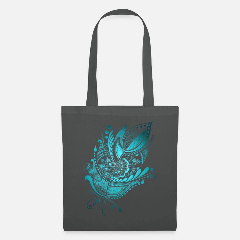 Feder Zentangle blau - Stoffbeutel - Graphite