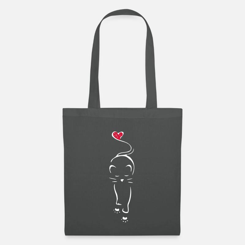 Katze Silhouette Herz Pfoten - Stoffbeutel - Graphite