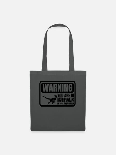 Raptor Warnschild Raptor Country Dinosaurier Rapto - Stoffbeutel - Graphite