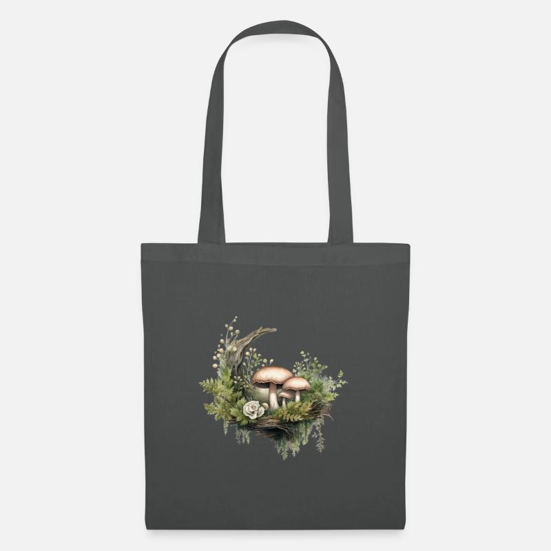 Waldpilze und Moos mit Rose - Stoffbeutel - Graphite