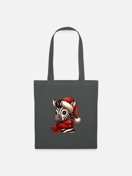Niedliches Zebra Mit Weihnachtshut - Stoffbeutel - Graphite