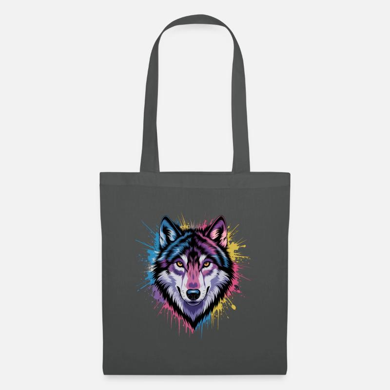 Farbenfroher Wolf Kunstwerk - Stoffbeutel - Graphite
