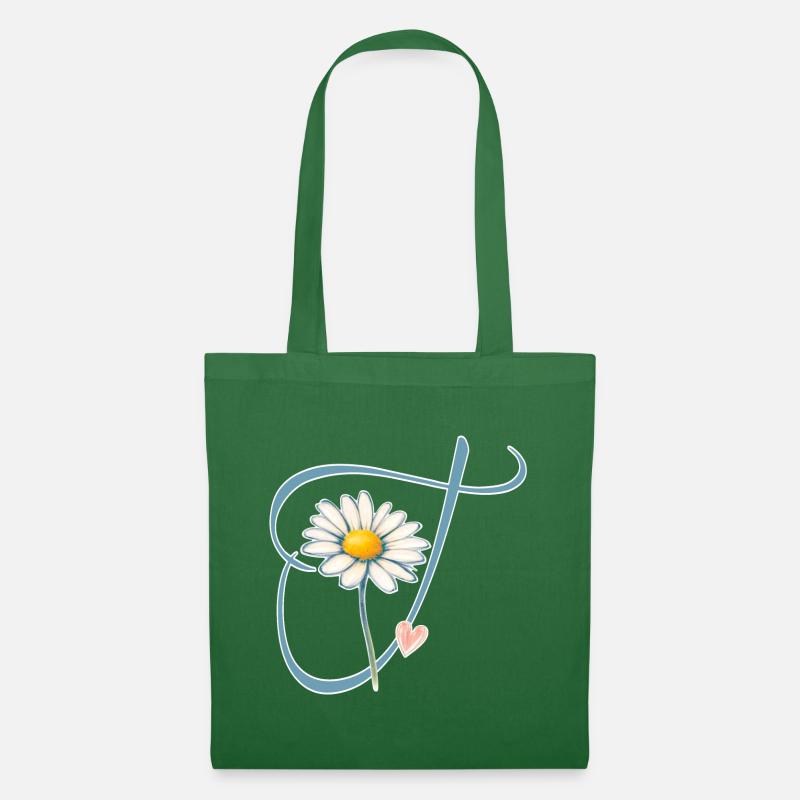 Buchstabe T Gänseblümchen Herz - Stoffbeutel - Fichte