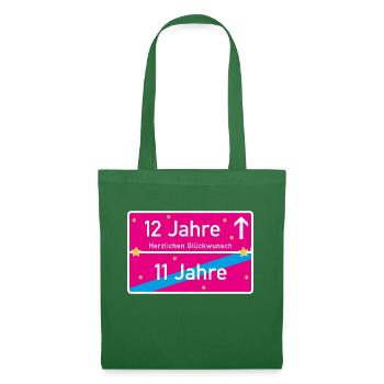 12 Jahre Ortsschild Herzlichen Glückwunsch Pink - Stoffbeutel - Fichte - Vorne
