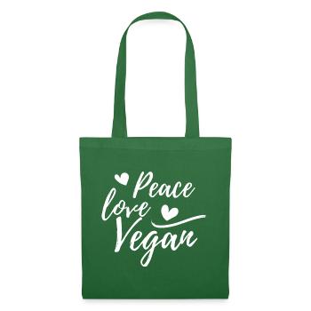 Paix, Amour, Vegan avec des cœurs - Sac en tissu - vert sapin - Devant