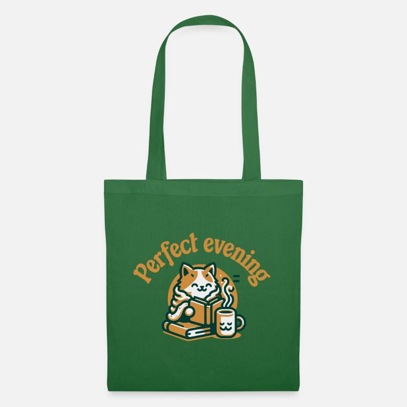 Katze Buch Tee Kaffee - Stoffbeutel - Fichte