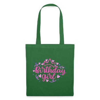 Anniversaire Girlie avec Couronne Coeur Confettis - Sac en tissu - vert sapin - Devant