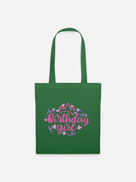 Birthday Girlie mit Krone Herzchen Konfetti - Stoffbeutel - Fichte