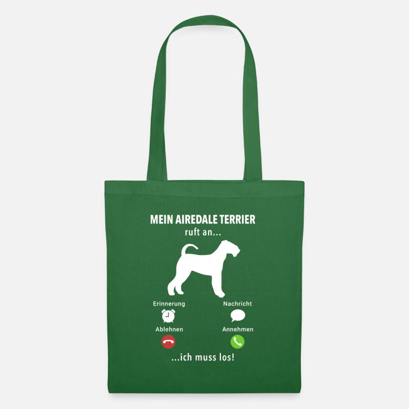 Airedale Terrier ruft an - ich muss los - Spruch - Stoffbeutel - Fichte