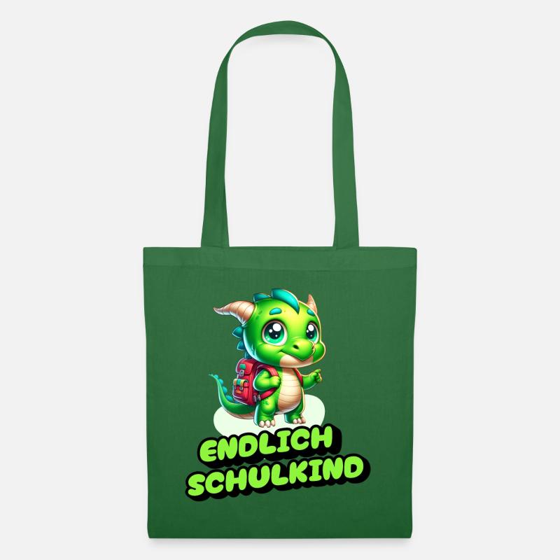 Endlich Schulkind - kleiner Drache zur Einschulung - Stoffbeutel - Fichte