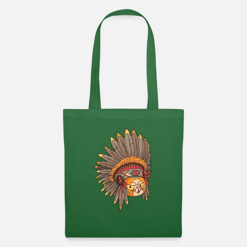 Indianer Katze / Katze mit Federschmuck - Stoffbeutel - Fichte