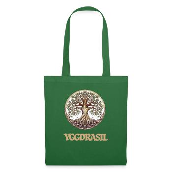 Le grand frêne Yggdrasil, arbre du monde avec écriture - Sac en tissu - vert sapin - Devant