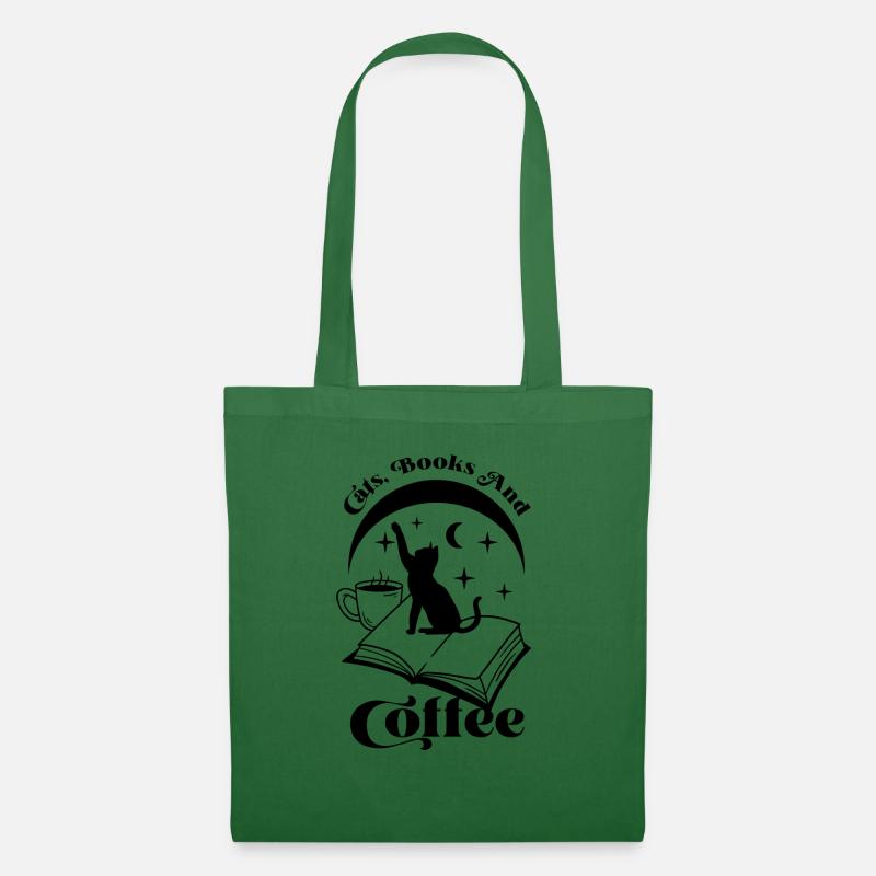 Katze, Buch und Kaffee - Stoffbeutel - Fichte