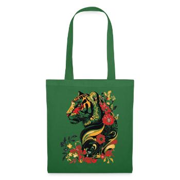 Jugendstil - bunter Tiger und Blumen - Stoffbeutel - Fichte - Vorne