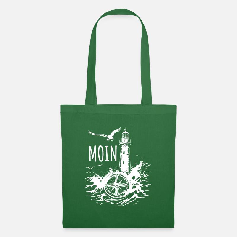 Moin - Leuchtturm - Möwe, Wellen, Geschenk - Stoffbeutel - Fichte