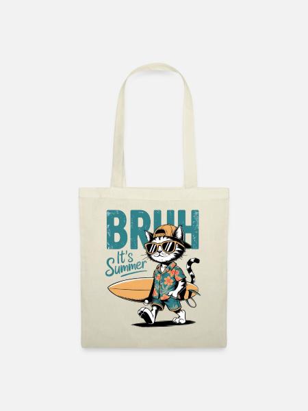Surfer Katze mit Surfbrett - Stoffbeutel - Natur