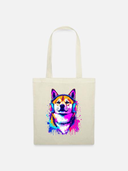 Shiba Inu mit Kopfhörern - Stoffbeutel - Natur