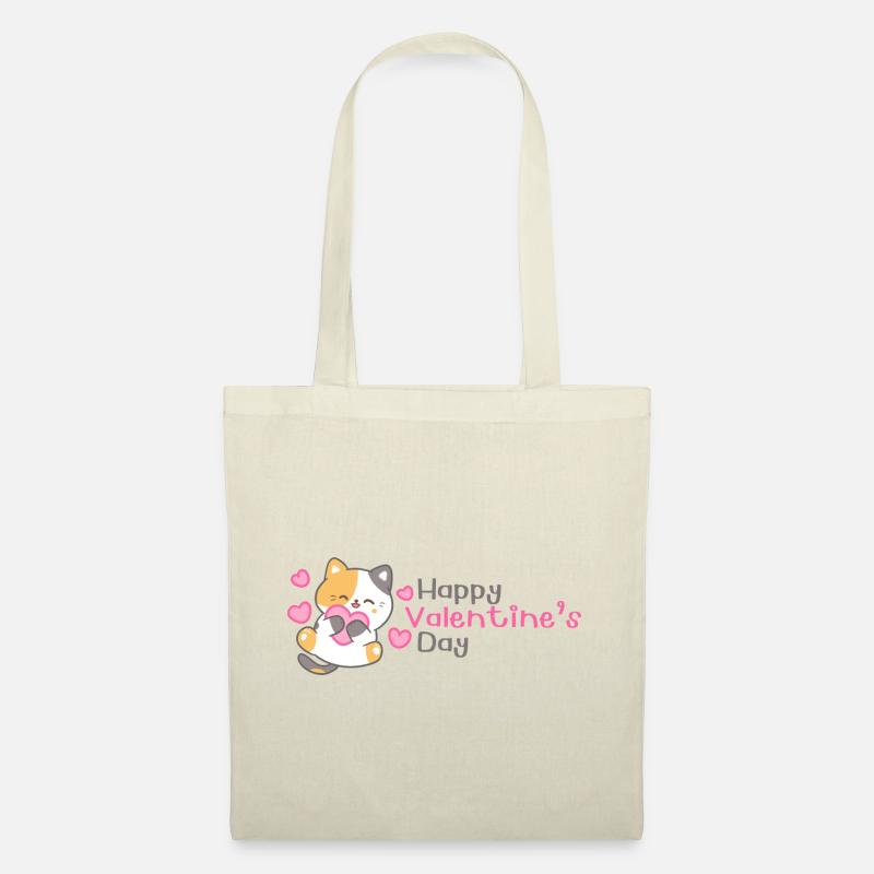 Happy Valentine's Cat - Stoffbeutel - Natur