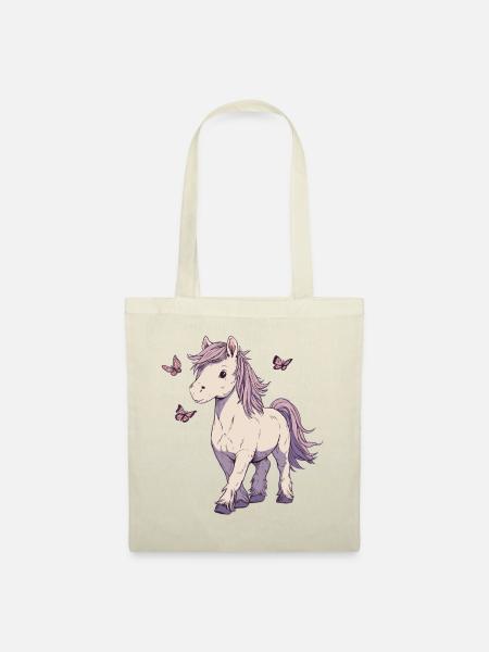 Pony mit Schmetterlingen - Stoffbeutel - Natur