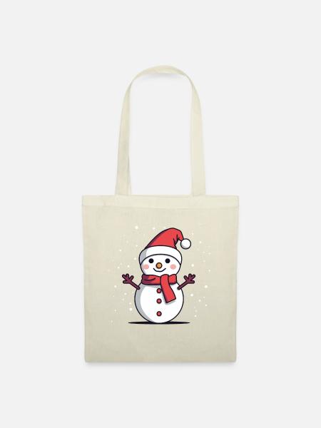 Schneemann mit Weihnachtsmütze - Stoffbeutel - Natur