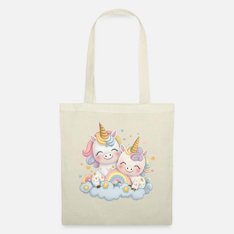 Einhorn zwei Einhörner Einhornshirt Regenbogen - Stoffbeutel - Natur