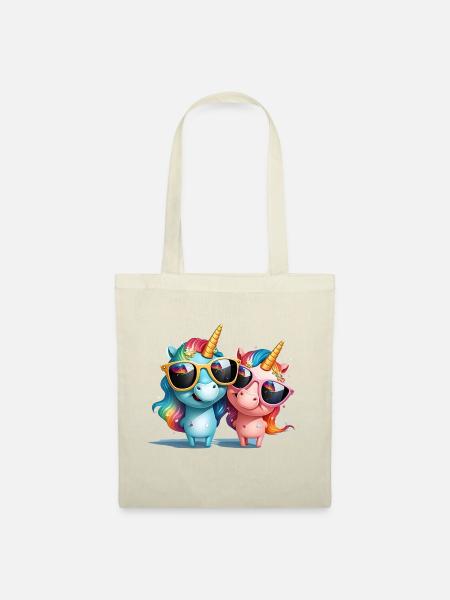 Einhorn zwei Einhörner Einhornshirt Urlaub Sonne - Stoffbeutel - Natur