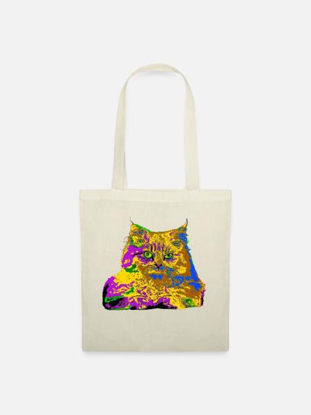 Bunte Katze - Stoffbeutel - Natur