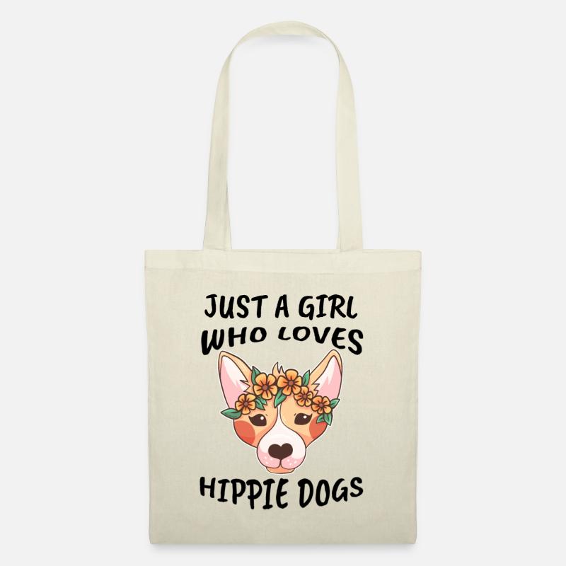 Hund Hippie Mädchen - Stoffbeutel - Natur