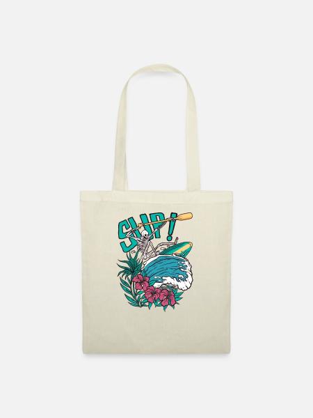 SUP Surfer Stand Up Paddle Surfing Skelett Welle - Stoffbeutel - Natur