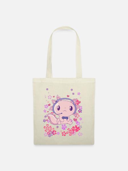 Gaming Axolotl mit Headset - Stoffbeutel - Natur