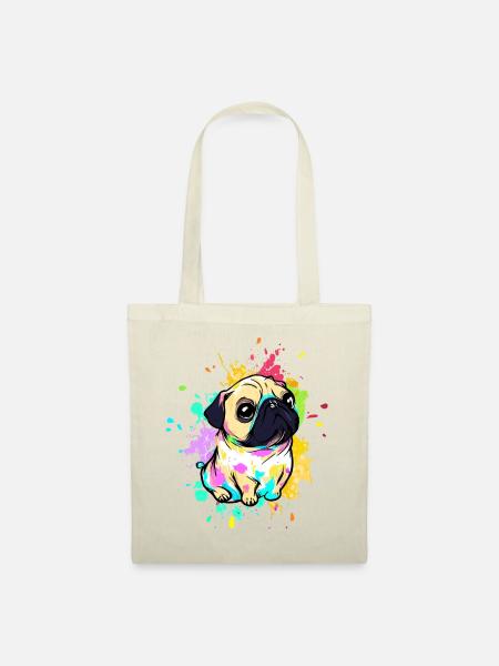 Niedliches buntes kreatives Mops-Design - Stoffbeutel - Natur