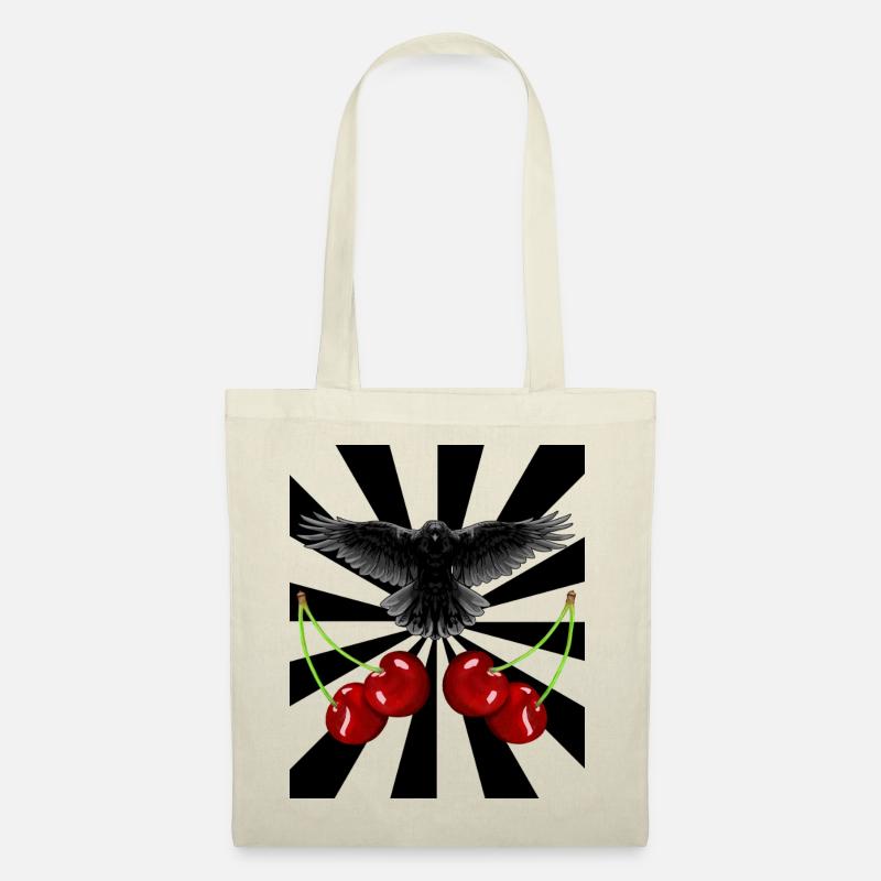 Rockabilly Retro Rabe Krähe Raben Kirschen - Stoffbeutel - Natur