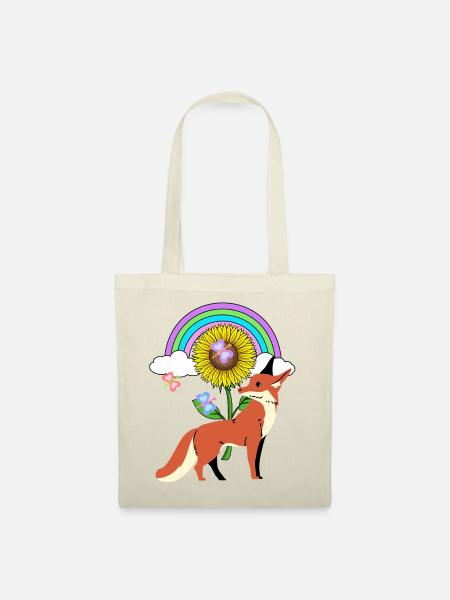 Regenbogen Fuchs Sonnenblume Kinder - Stoffbeutel - Natur